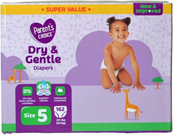 Tã Parent's Choice, Tã khô & dịu nhẹ cỡ 5 - Super Value 162 chiếc kèm Dấu trang quà tặng IncerdiShop- Parent's Choice Diapers, Dry & Gentle Diapers Size 5 - Super Value 162 Count with IncerdiShop Gift Bookmark